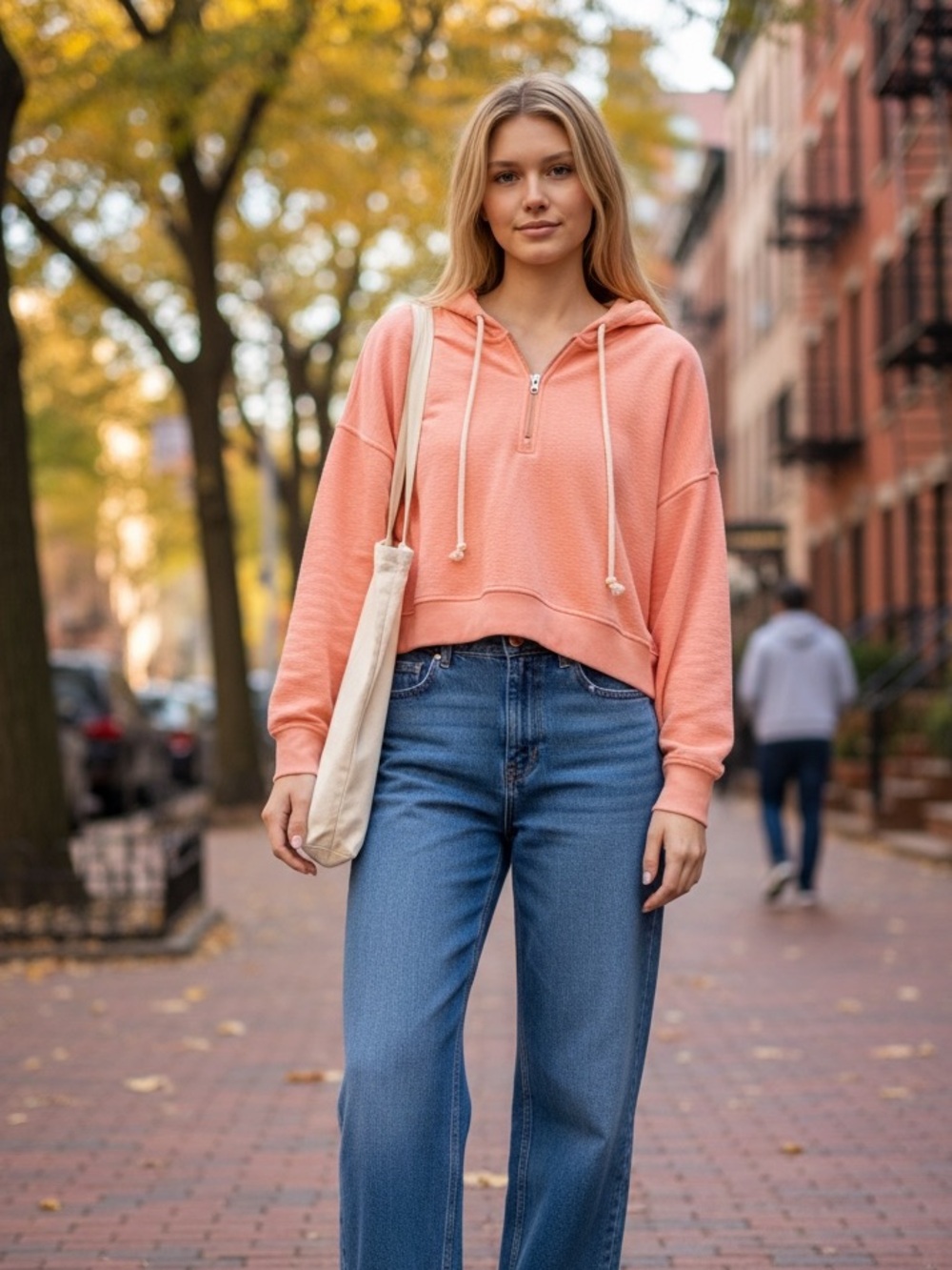 AERIE Coral Half-Zip Resort Hoodie Warm Cozy Boxy Cropped Sweatshirt Medium